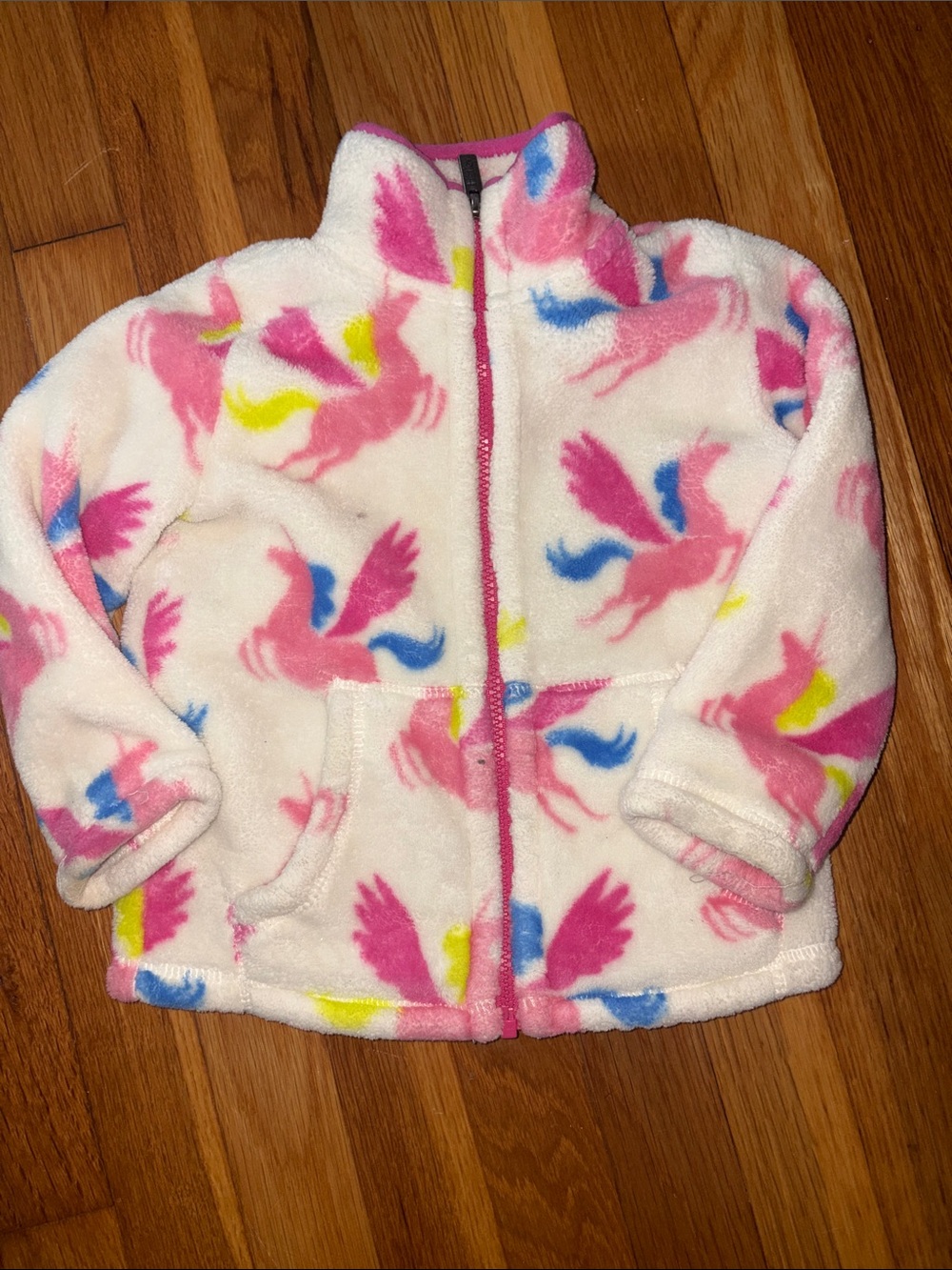 Hatley Pink and White Fleece Girls Jacket with Unicorn Print
